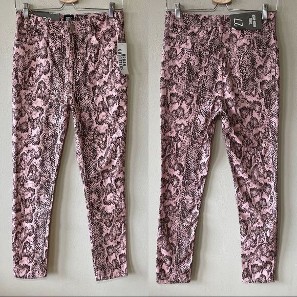 NWT BDG Urban Outfitters Pink Snakeskin Print High-Rise Skinny Jeans - Picture 1 of 10